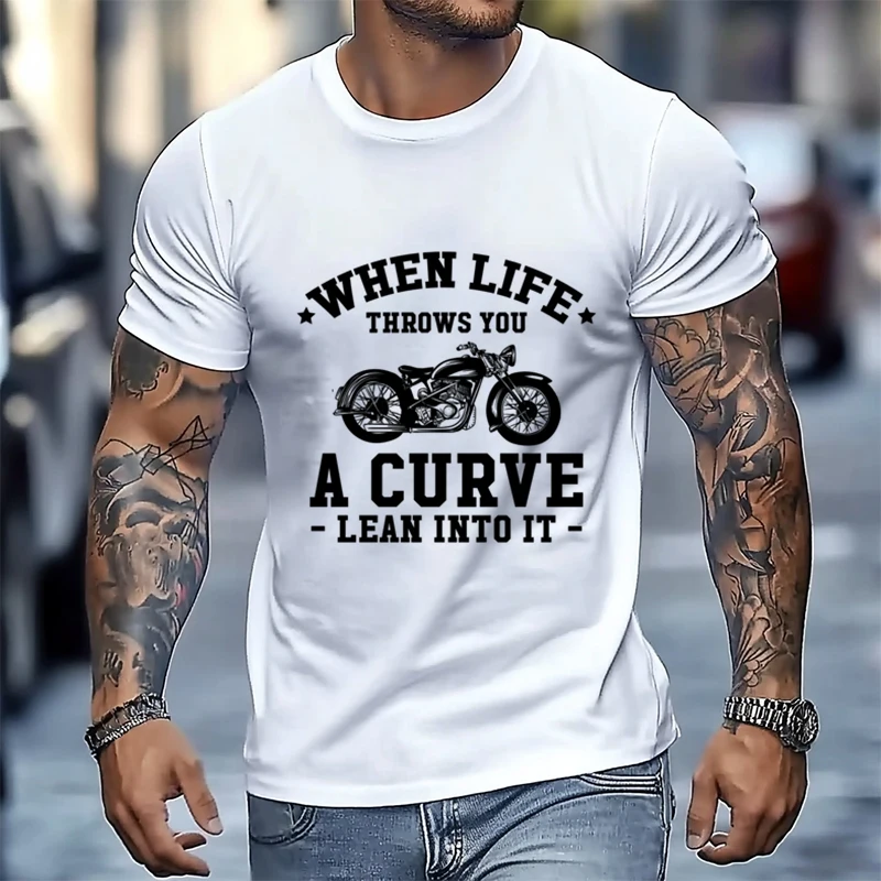 Cuando la vida te lanza una curva leana en ella, camiseta clásica de calle para motocicleta, camiseta 100% de algodón con cuello redondo, camisetas de manga corta para hombre