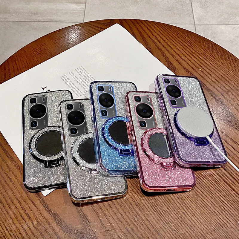 Mirror Luxury Plating Magnetic Stand Glitter Case For Huawei Mate 30 40 Mate 50 Mate 60 Pro Plus P30 P40 P50 P60 Pro Soft Cover