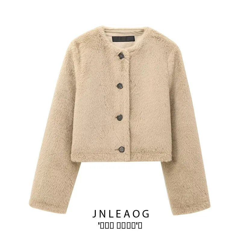 

Faionable ort Artificial Fur Effect Jaet Women's Autumn New Sle Versatile Design Casual Wear Polyester Fiber Long Sve