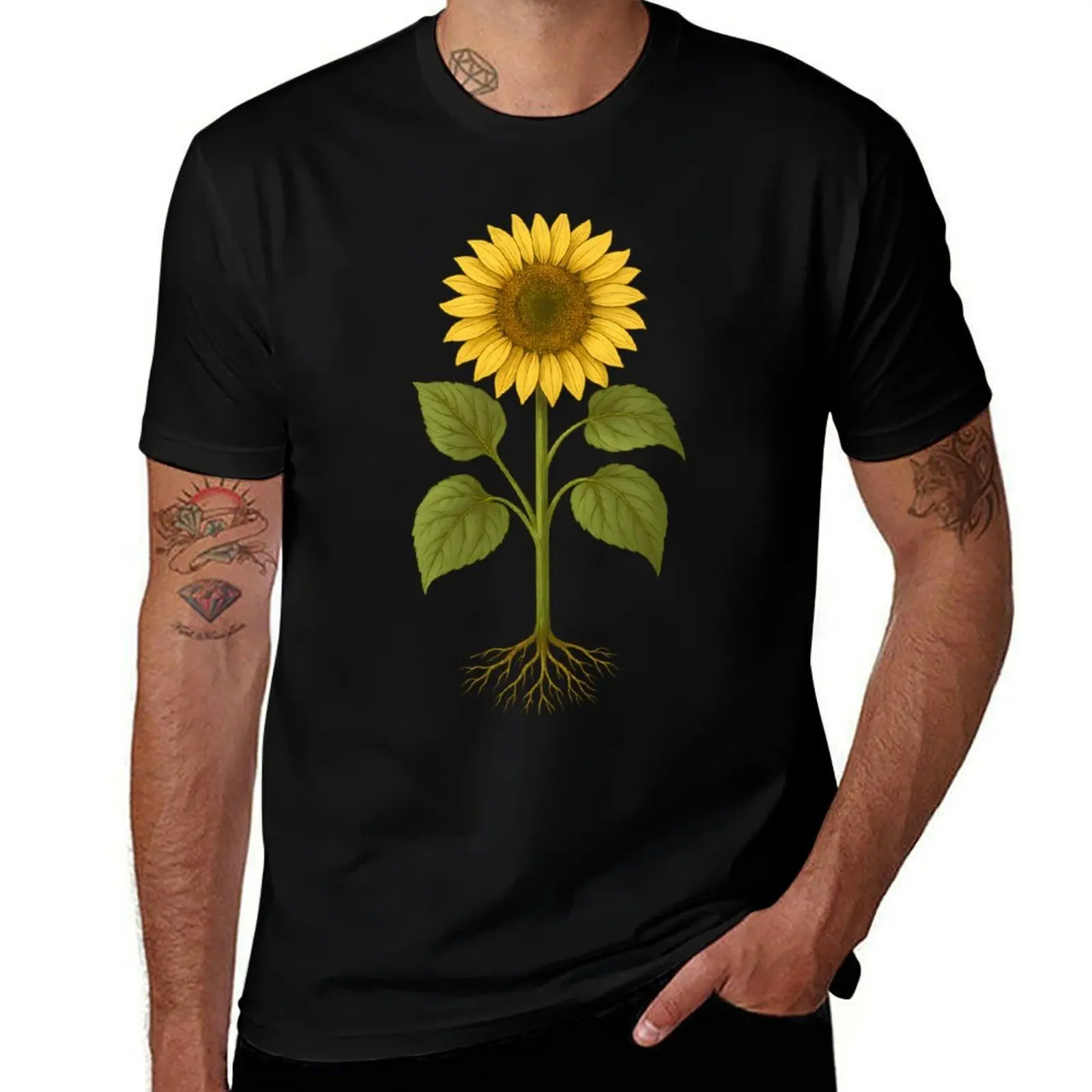 

Vintage Botanical Illustration of Sunflower Plant T-Shirt custom shirt Funny t-shirts shirts graphic tees mens white t shirts