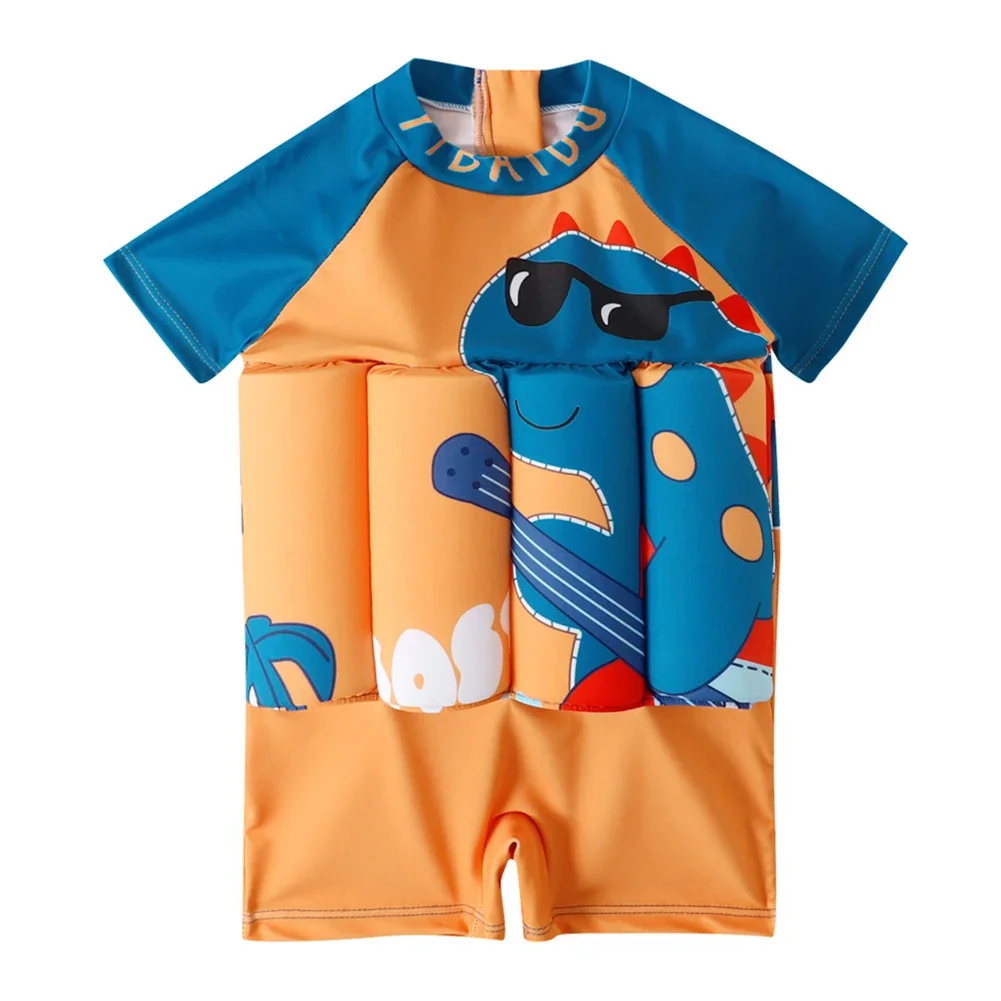 

Child Swimming Training Swimwear Boys Buoyancy Swimsuit Kids Cartoon Dinosaur Print Floating Short Sleeve One-Piece Bathing Suit