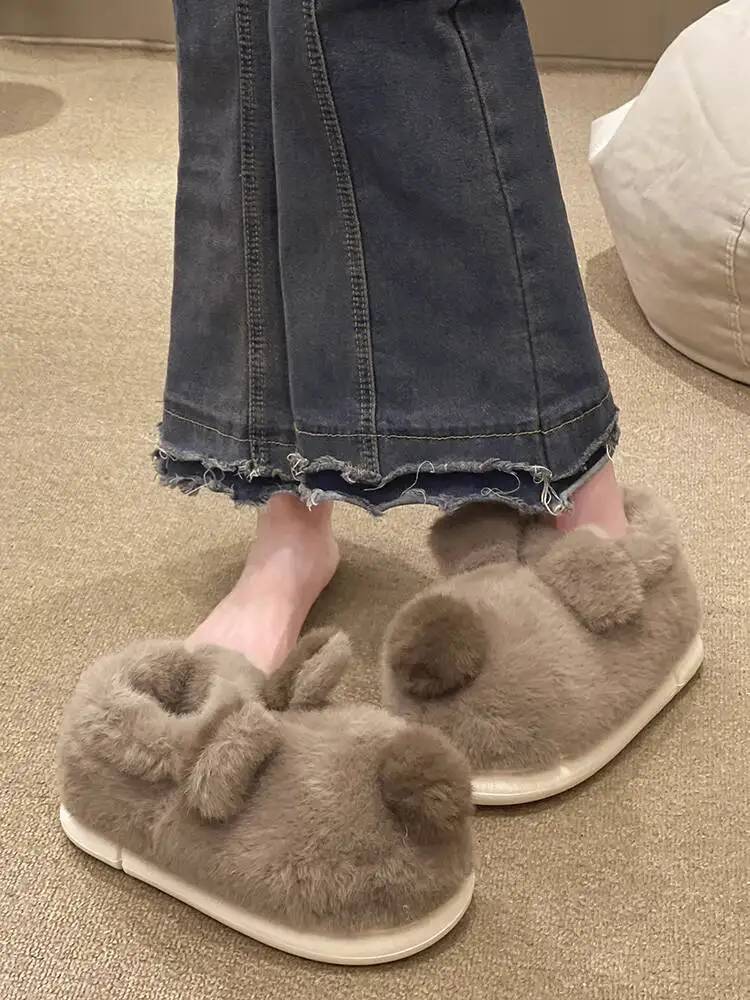 

Women's Home Slippers 2025 Autumn Winter Fuzzy Slippers Cute Puppy Design Thick Soled Non Slip Warm Household Indoor Slippers