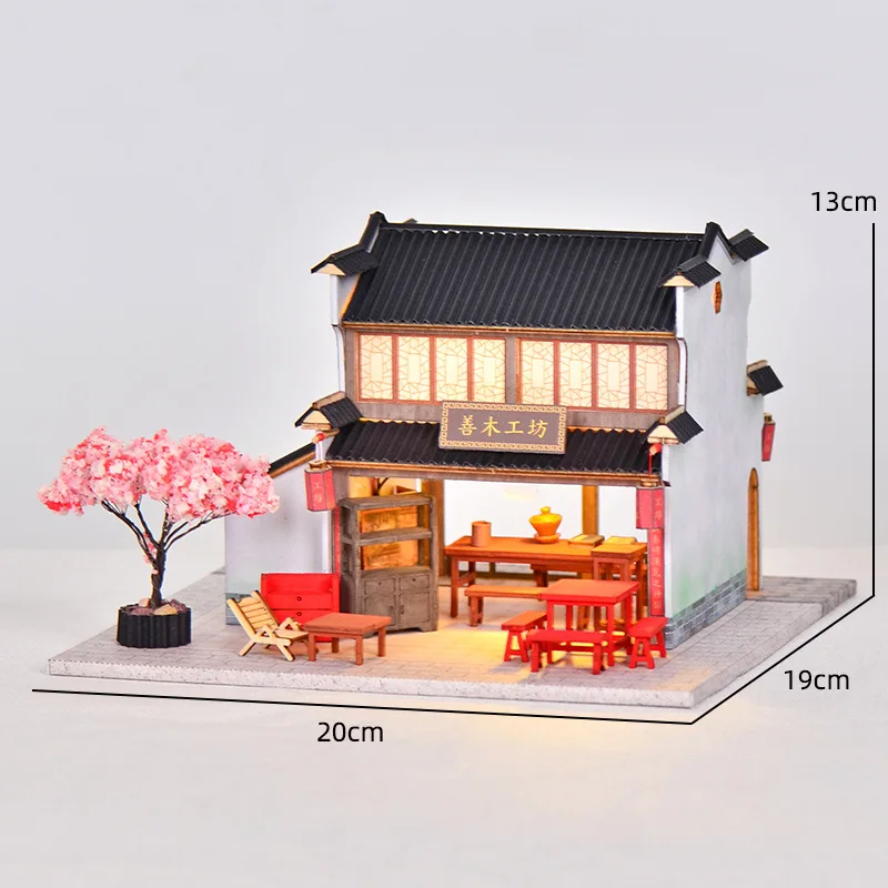 نموذج بلاط حائط رمادي أبيض من OUZEY، مجموعة بناء الفناء الخشبي، على الطراز الصيني DIY للمراهقين