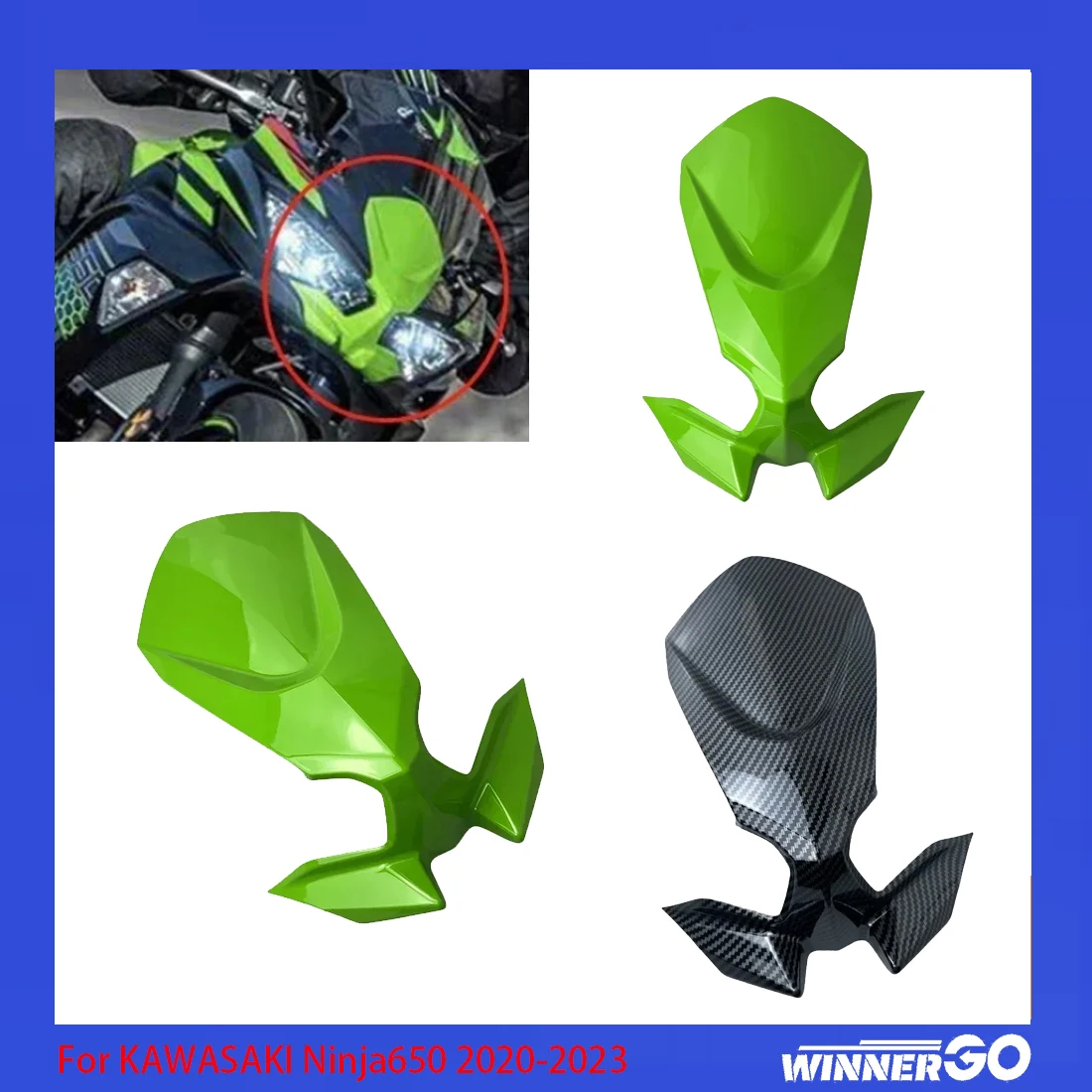 

For KAWASAKI Ninja650 Front Fairings 2020-2023 Headlight Cowl Nose ER6F EX650 2020 2021 2022 2023 Head Cover Headlight Fairings