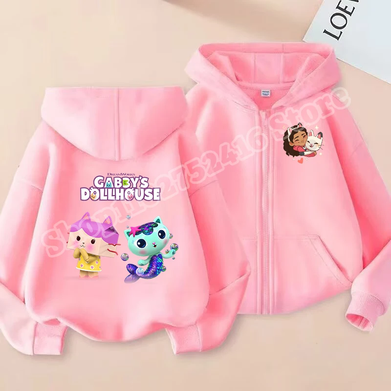 غابي دمية الطفل سترة مقنعين سترة أنيمي شخصية طباعة البوليستر ملابس خارجية الفتيات الكرتون طباعة الشتاء الملابس الدافئة