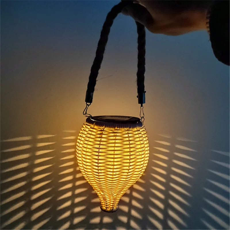 Handmade Rattan Woven Solar Lawn Lâmpada de Projeção, Pátio Pendurado Lâmpada, Holiday Lantern, Atmosfera Portátil, Criativo, Novo