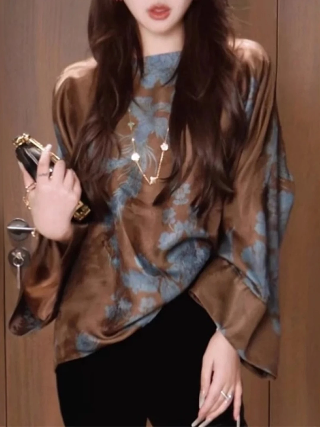 Novo chinês sle solto respirável faion irt outono temporada floral impressão botão acima topo feminino plus size casual wear