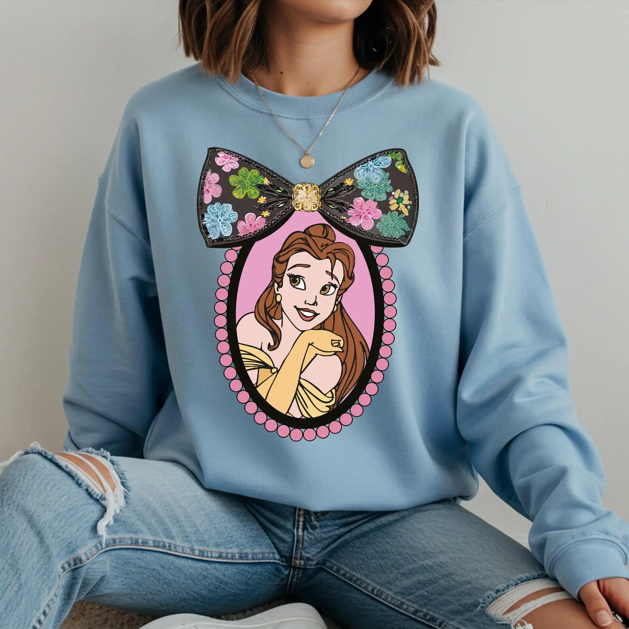 Bluza z kapturem Belle Princess, retro bluza Disney Belle, swobodna, wygodna, luźna bluza z okrągłym dekoltem, odzież uliczna