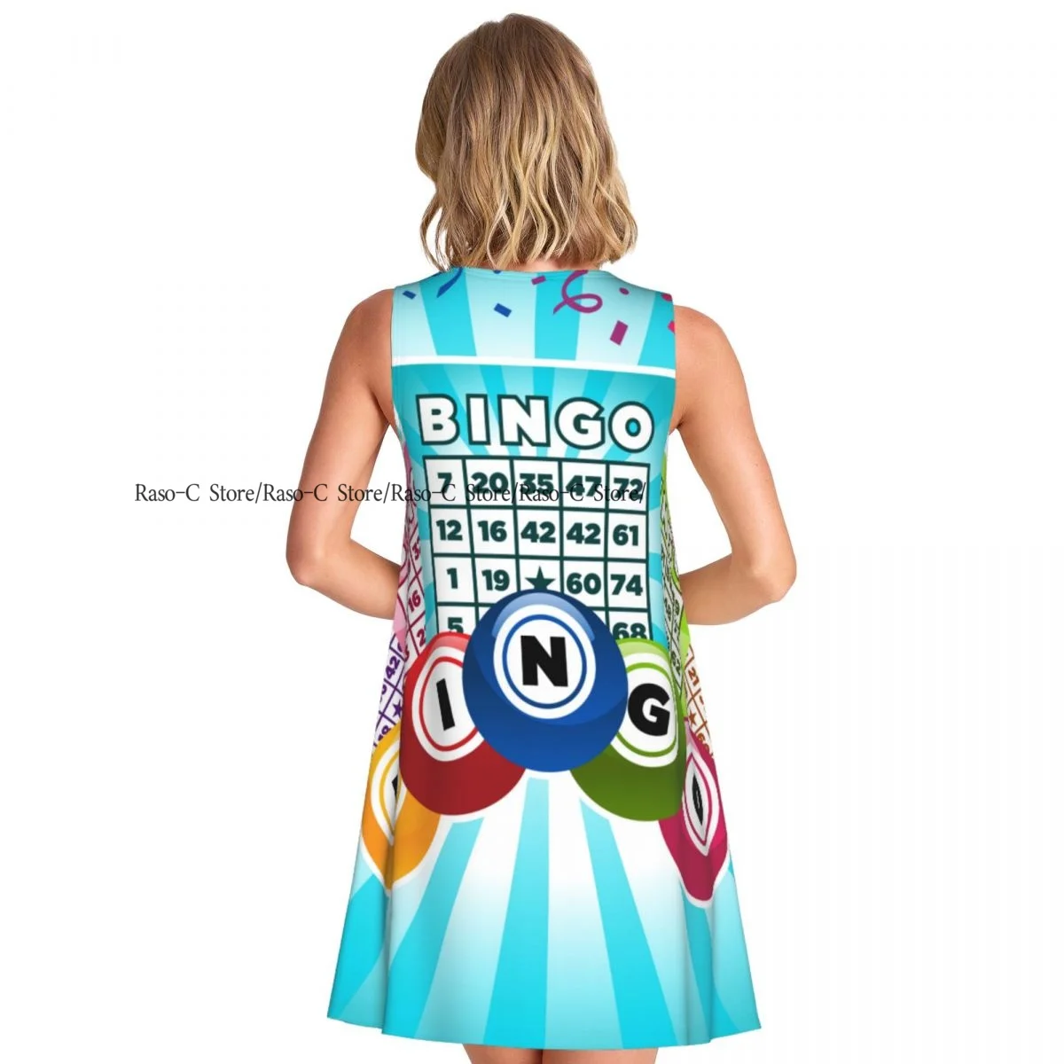 ชุดสตรีฤดูร้อนชุดลําลองเสื้อยืดชายหาดปกคลุมบิงโกการ์ดชุดถัง