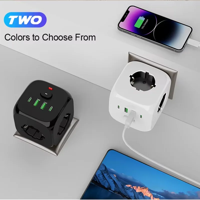 1pcs 7-in-1 EU power strip, power strip surge protector,3 AC outlets 2 USB 2 Type-C, With Switch Overload Protection image 5