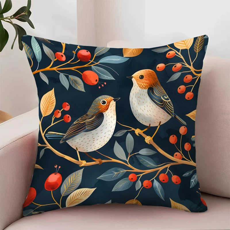 Birds Standing on Tree Branches Cover for Pillow Cases Decorative 45x45 Cushion Cover Pillowcase 50*50 Home Decoration Cushions