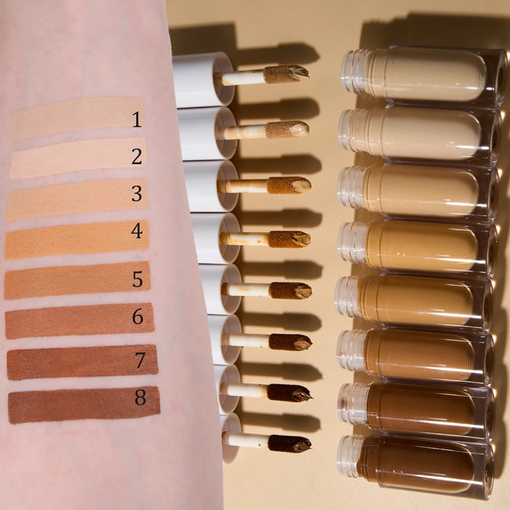 Liquid Concealer Private Label Full Coverage 8-color Waterproof Moisturizing Smoothly Custom Logo Makeup Small White Round Tube