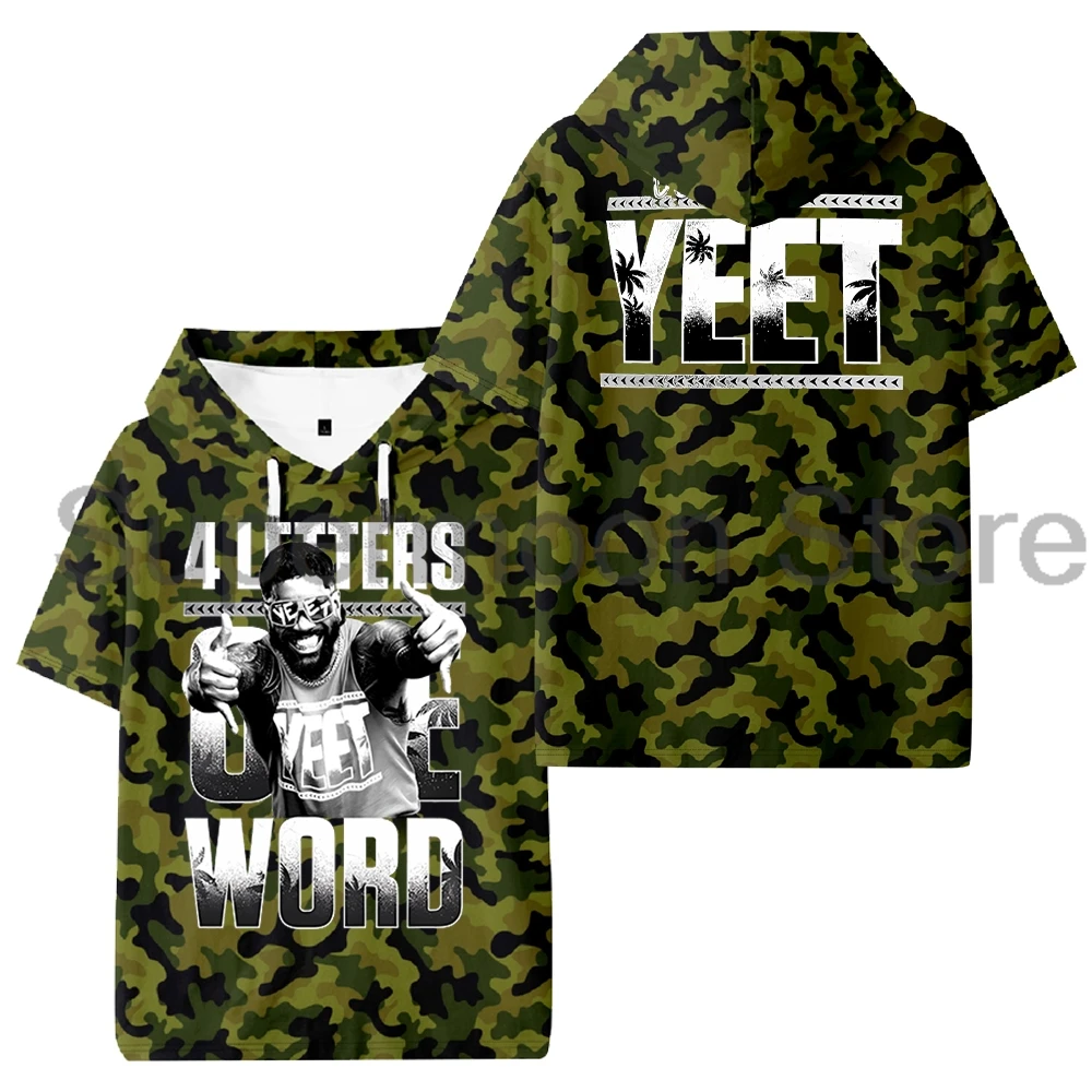 

Jey Uso Four Letters One Word Yeet Hooded T-shirts Short Sleeve Sportwear Tee Women Men Outdoor Streetwear Tops
