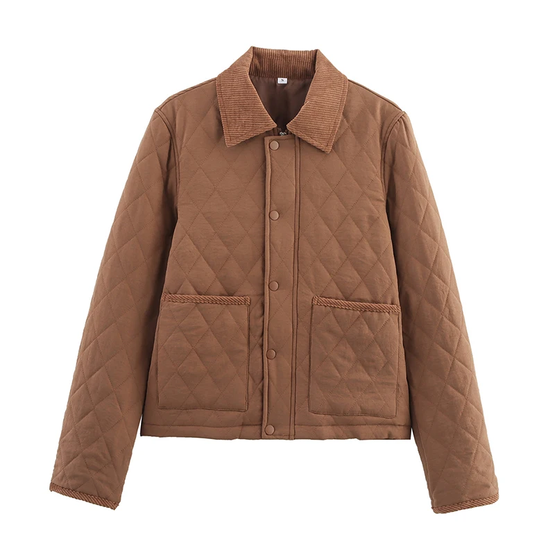 YENKYE Retro Patchwork Comfortable And Versatile Quilted Jacket Women Lapel Collar With Pockets Long Sleeve Autumn Outerwear