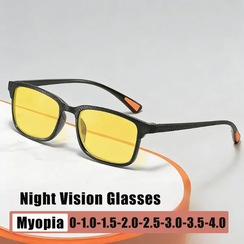 

2026 New Night Vision Myopia Glasses Ultra-Lightweight Square Frame Night Driving Anti-Glare Goggles Diopter 0 To -4.0