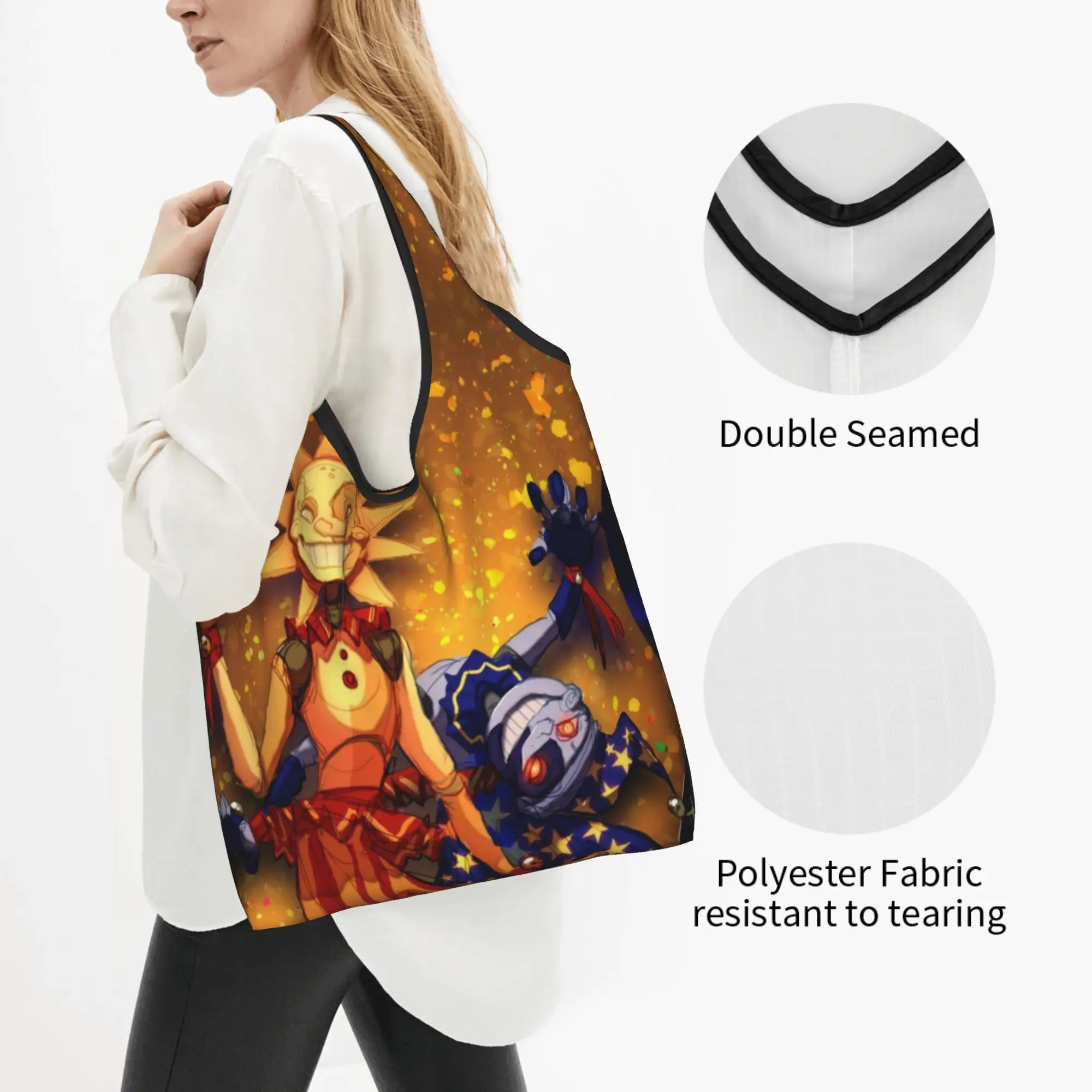 Recycling FNAF Security Breach Shopping Bag Women Tote Bag Portable Sundrop And Moondrop Groceries Shopper Bags