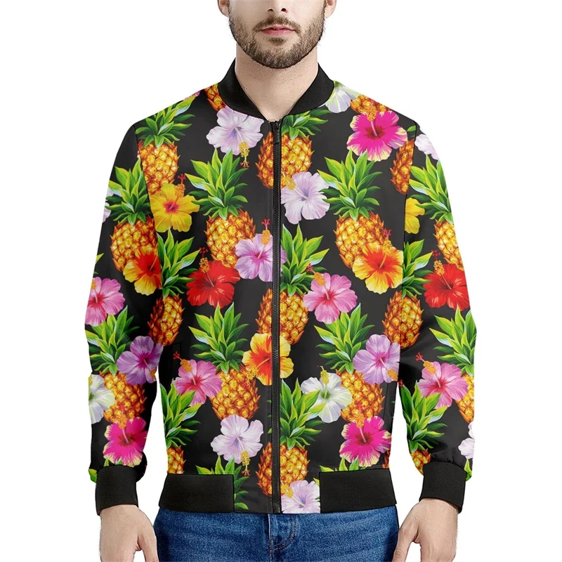 Neue hawaiian ische Blume Reiß verschluss Jacke Männer 3d gedruckt tropische Pflanzen Muster Bomber Sweatshirts Tops lange Ärmel übergroße Mäntel Top