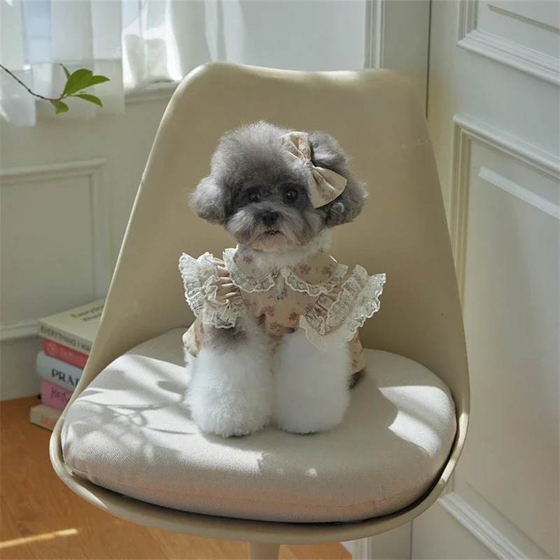 

Платья для собак, маленькие цветочные принты, кружевные платья с рюшами и кукольным воротником, платья для маленьких собак, платья на день рождения для девочек, наряды для кошек, XS-XL