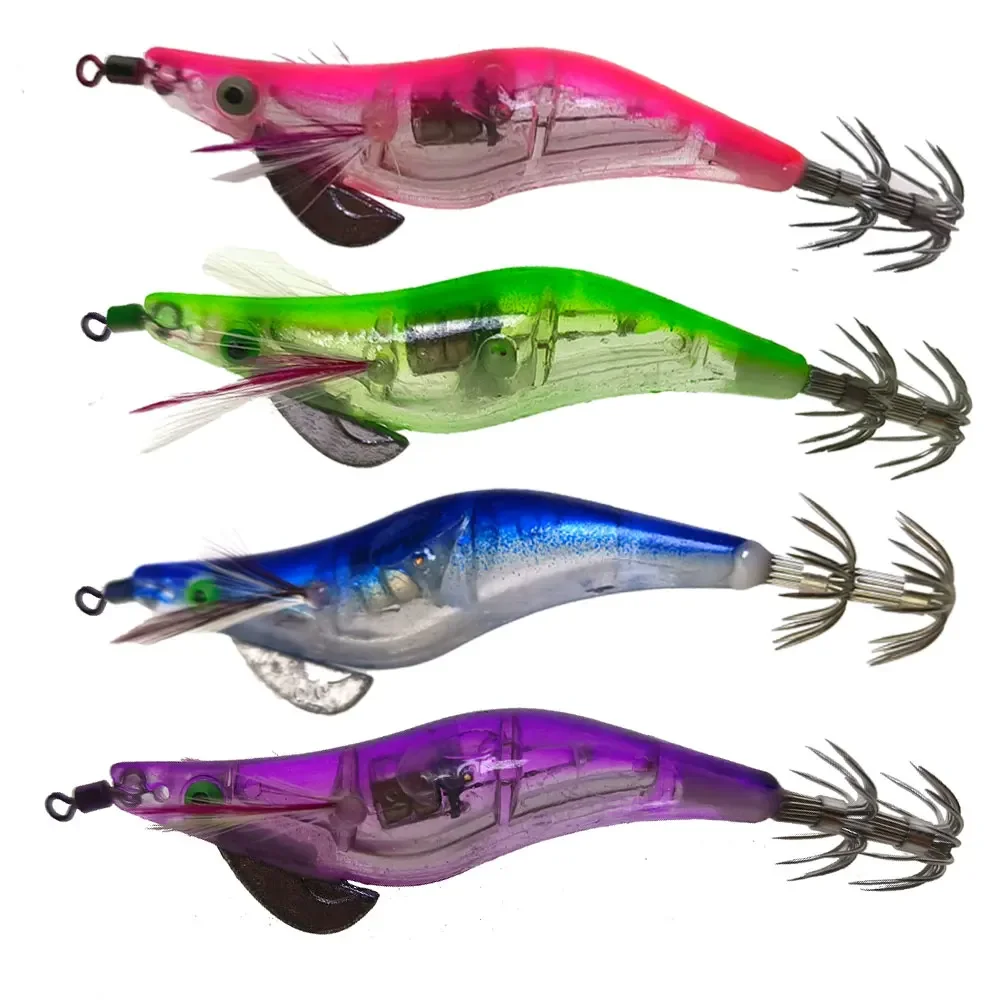 2--4Pcs  LED Fishing Lure  Flash Light 10cm   Luminous Squid Jig Shrimp Bait fish Bait Hook Fishing Tackle Tool Accessories