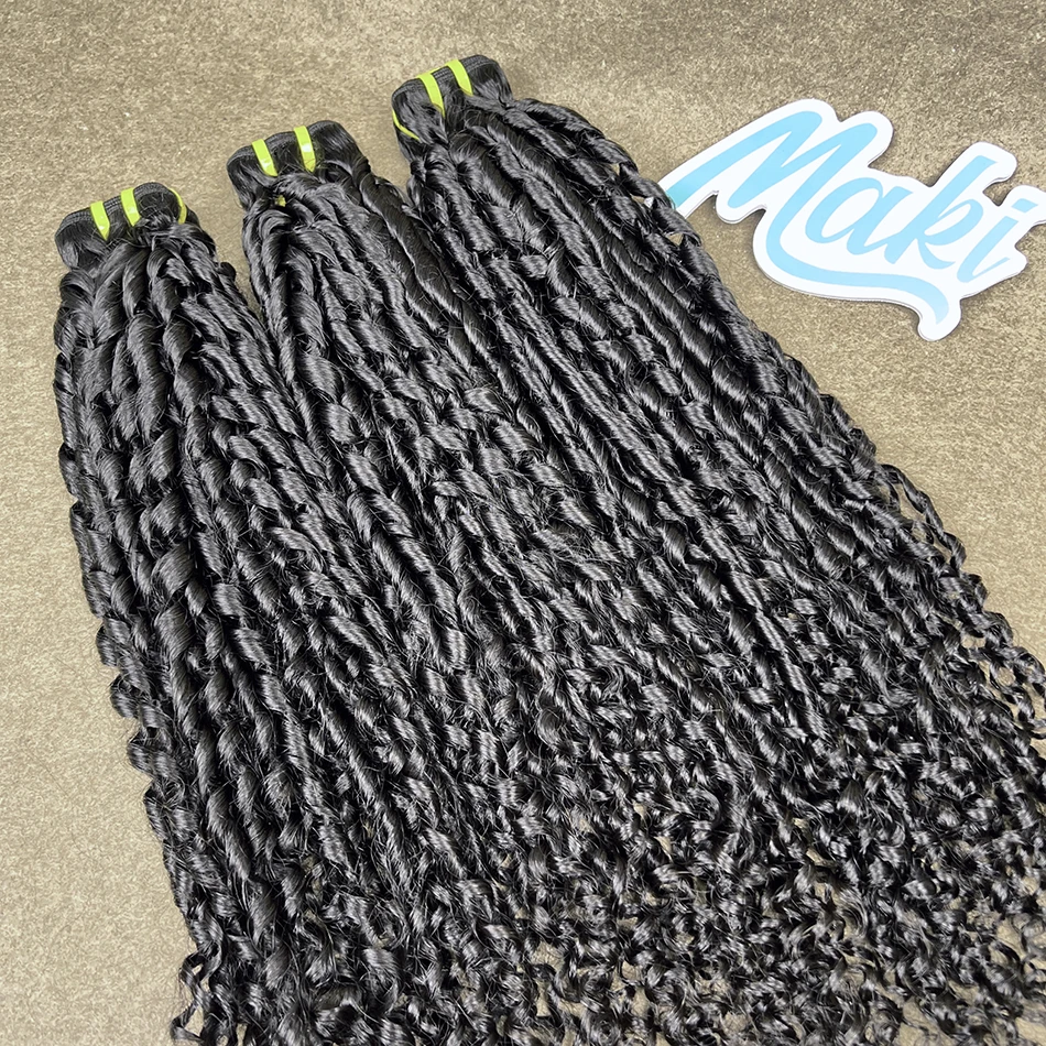 Pixie Curly Human Hair Bundles 100 % rohes reines Haar, Webart-Erweiterungen, Weben, federnd, lockig, natürliche Farbe, Doppelschuss für Frauen