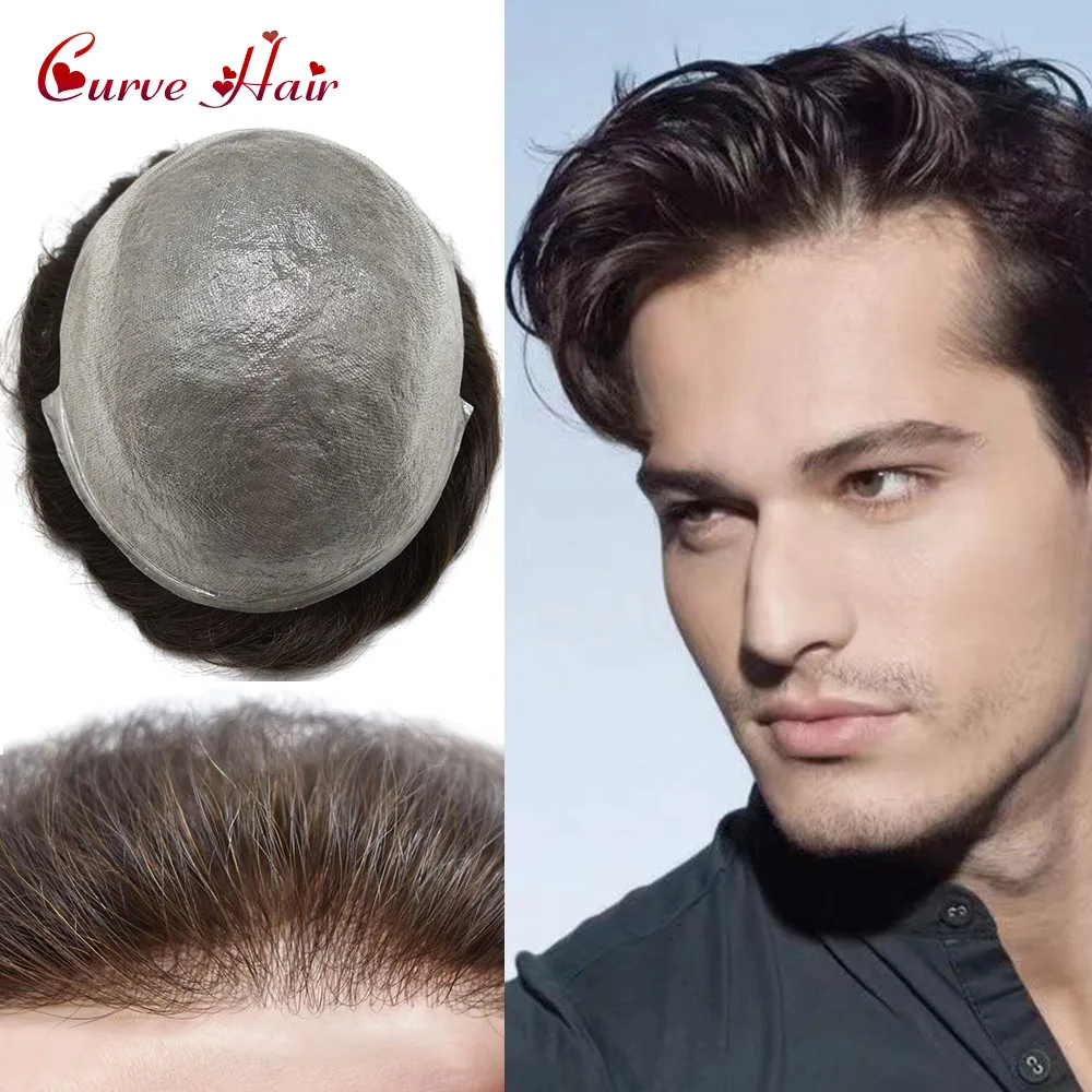 

Men's Capillary Prothesis Ultra Thin Skin Vloop 0.06mm Poly Skin Wig Male Natural Human Hair System Light Density Toupee For Men