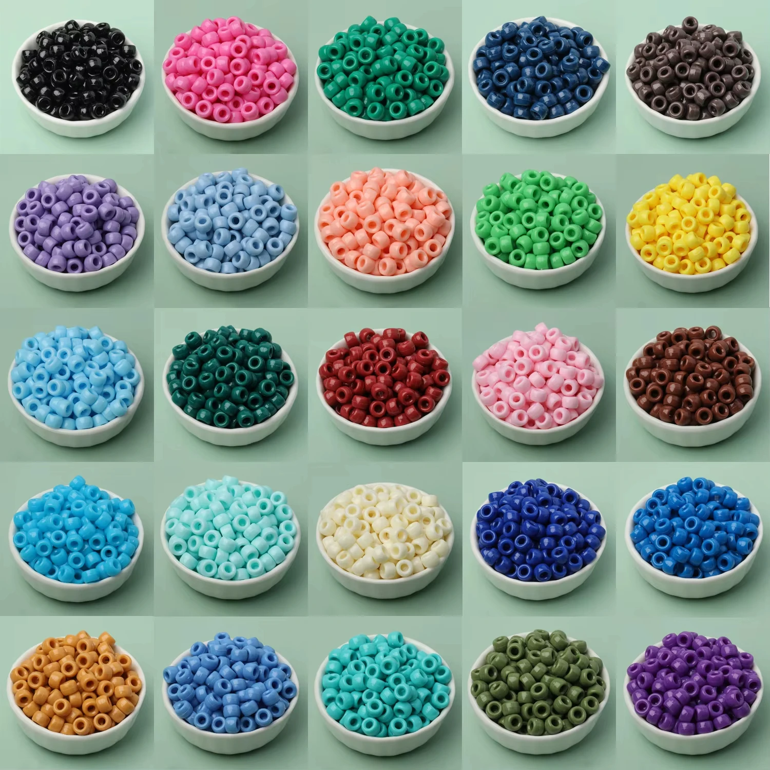100pcs 6x9mm Acrylic Beads Pony Beads Multicolor Big Hole Beads for Making DIY Bracelets Necklace HandCrafts Girls Hair Supplies