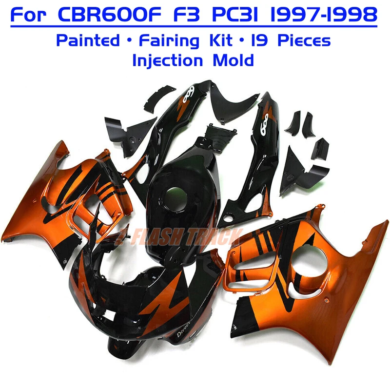 For Honda CBR600F CBR 600F CBR600 F F3 PC31 1997 1998 Cowl Body Fairing Kit Bodywork ABS Injection Orange Gold Black