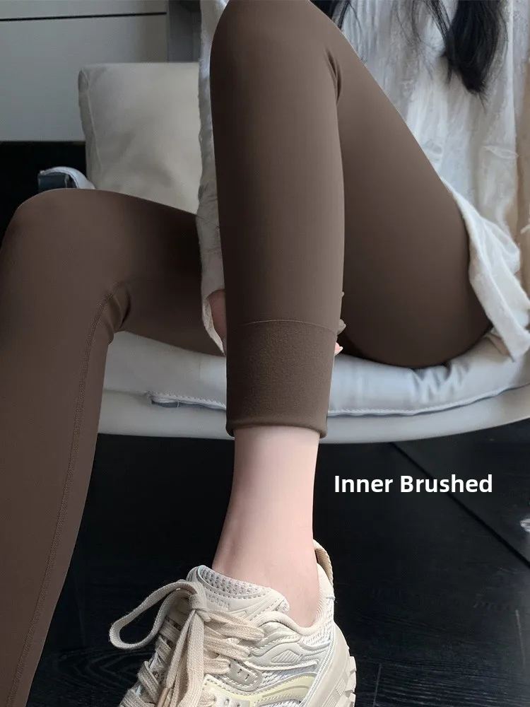 하이웨이스트 티니드 요가 팬츠 여성용 가을 겨울 따뜻한 복부 조절 팬츠 캐주얼 롱 팬츠 나일론 스판덱스