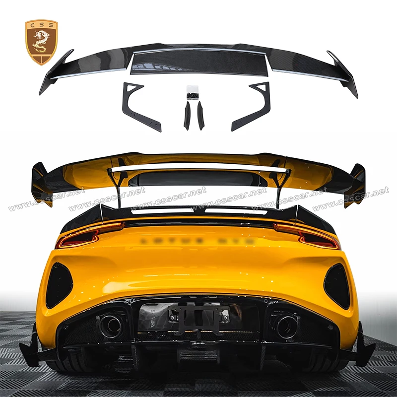 New Glossy Finish Dry Carbon Car High Tail Wing Car Accessory For Lotus Emira MK Style Auto Rear Trunk Lid Roof Spoiler Bracket
