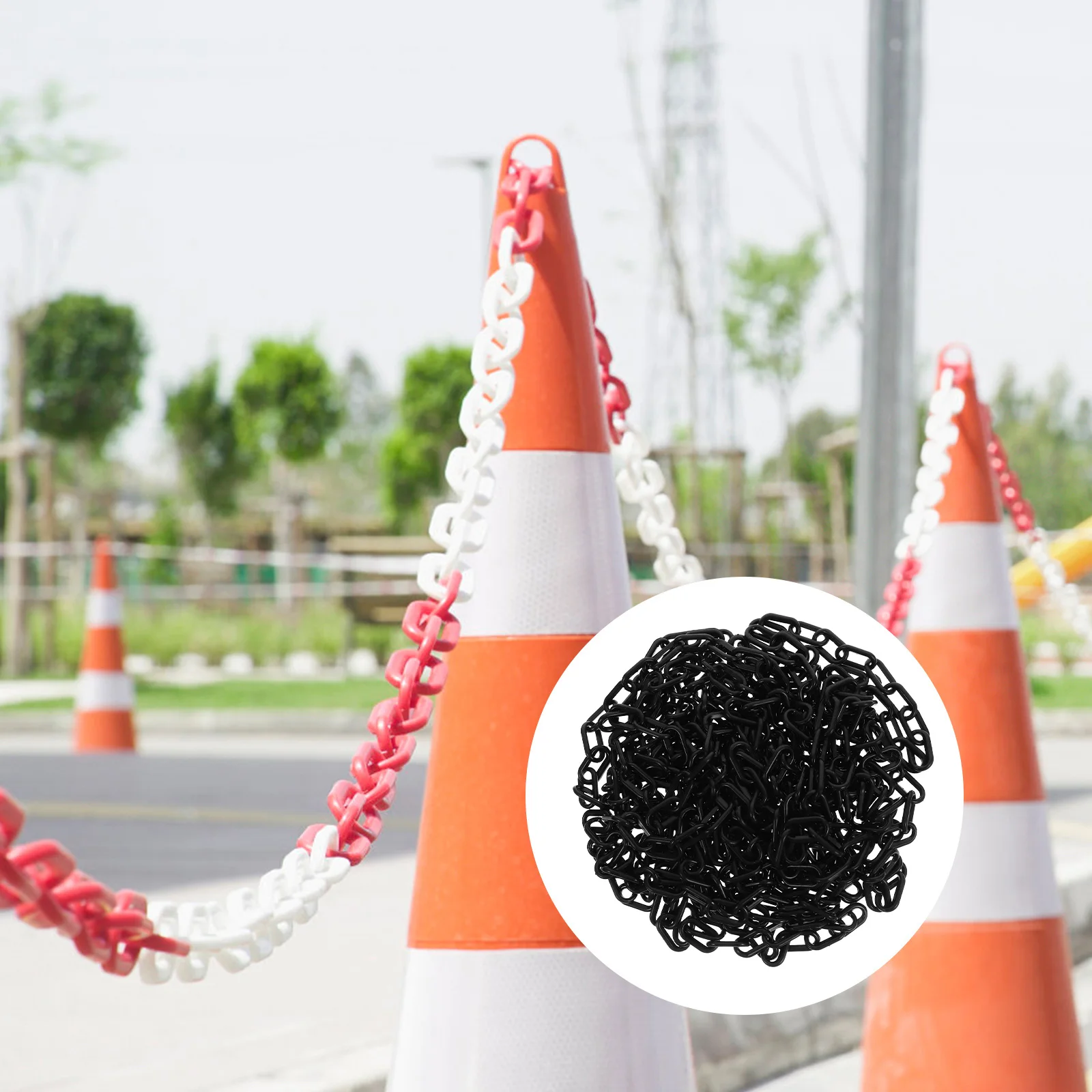 

Caution Chain High-Visibility Plastic Barrier Links Adjustable Length Signs Road Cones