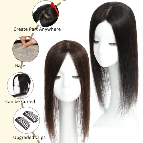 Imagen 2 del producto Base de seda Dazzeal para mujer, extensiones de cabello humano Natural europeo, Clip ins, postizo, Base de seda recta, adornos de cabello humano