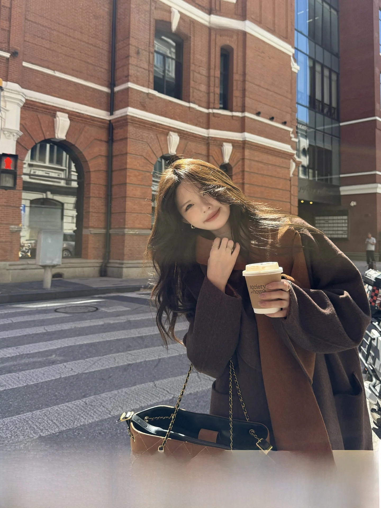 

Thiened Woolen Tweed Coat Women's Autumn Winter AB-Sided Scarf Woolen Jaet Long Sve Straight Cut Korean Sle