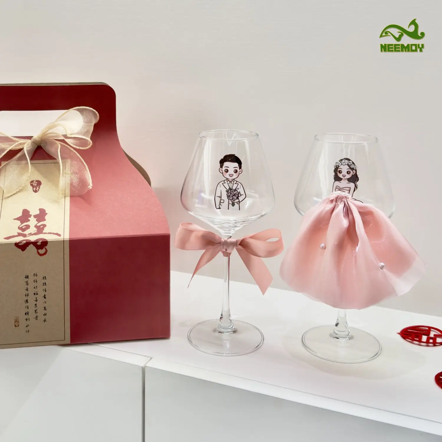 

Creative 3D Pink Glass Wedding Cup White Wine Glasses Cup Drinkware Goblet Champagne Flute Household Lovely Valentine Gift