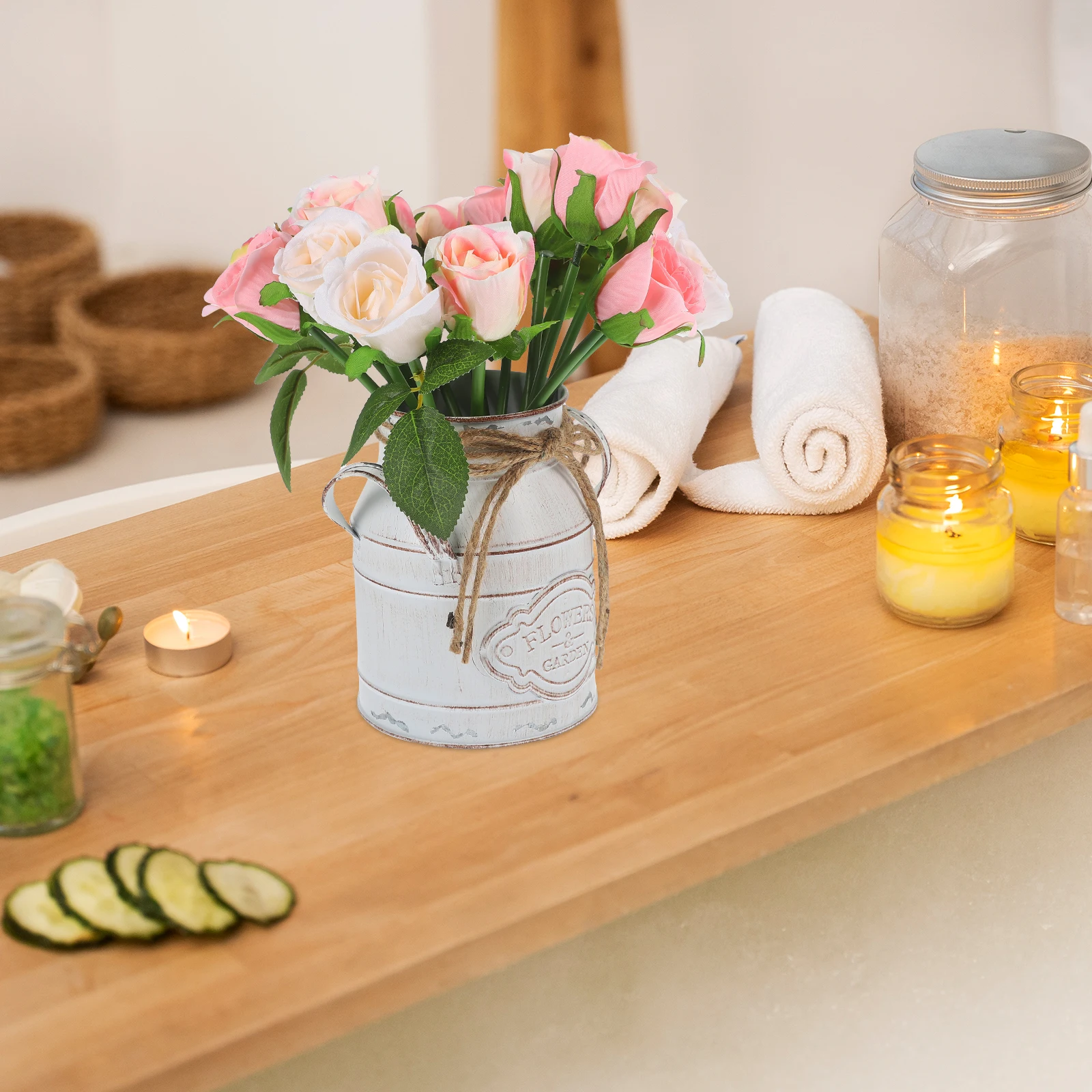 

1pc Vintage Flower Bucket Planter Iron Metal Decorative Vase For Home Office Desk Garden Rustic Dried Fresh Flower Holder