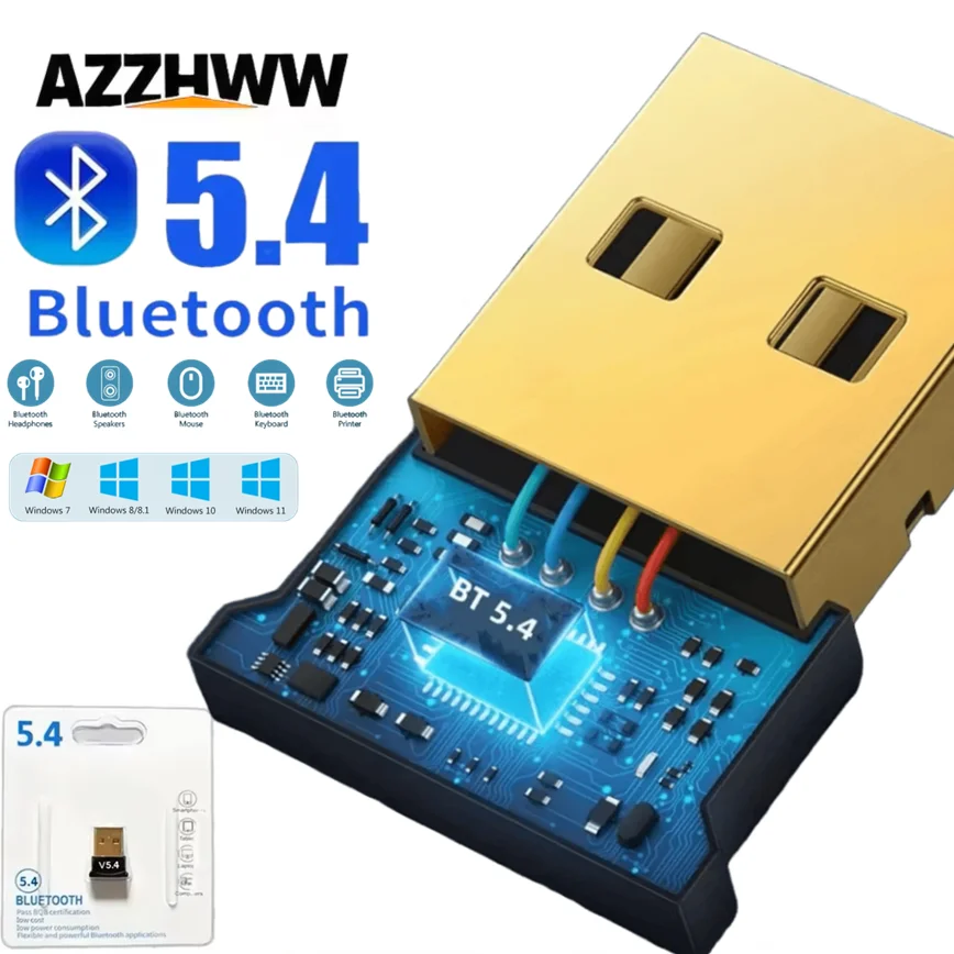 

USB-адаптер Bluetooth Беспроводной адаптер Bluetooth 5.4/5.3/5.1/5.0 для ПК Ноутбука Беспроводной динамик Аудиоприемник USB-передатчик