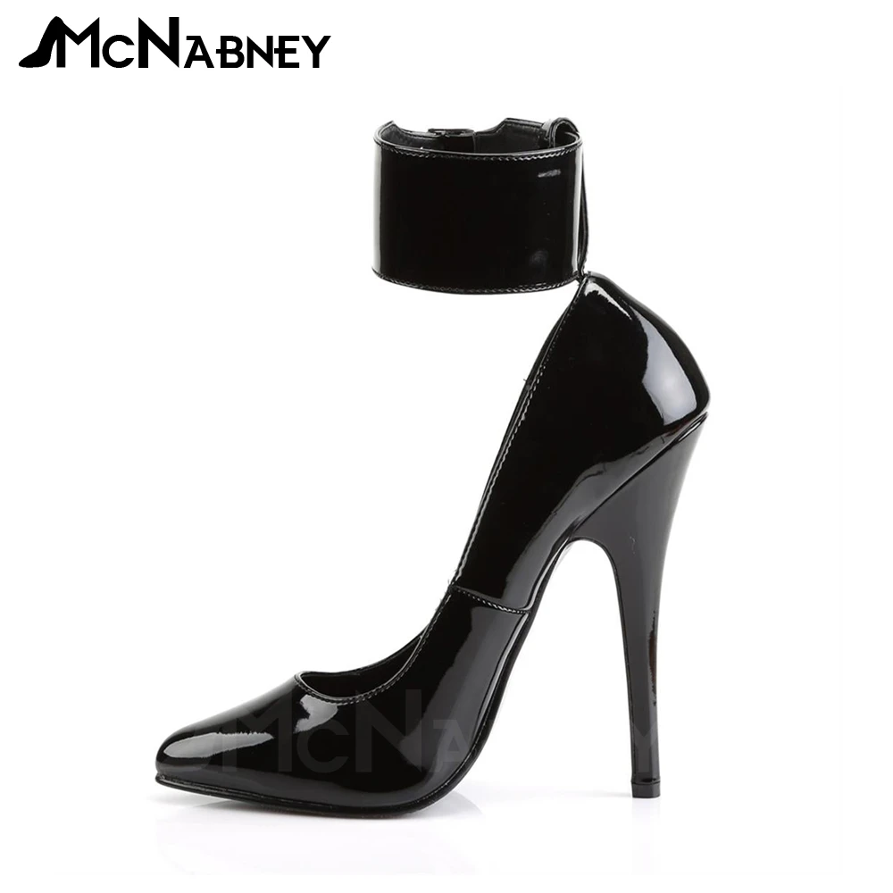 Interchangeable Ankle Cuffs Pumps Metallic Chain Sexy High Heels Punk Style Lock Buckle Pointed Toe Shoes Extreme Sexy High Heel