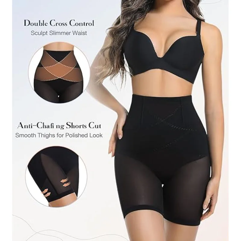 Dimmkof Mesh Butt Lifting Panties Stretchy Resistant Tummy Control High Waist Thigh Slim Shapewear Panties Body Shaper Boyshort
