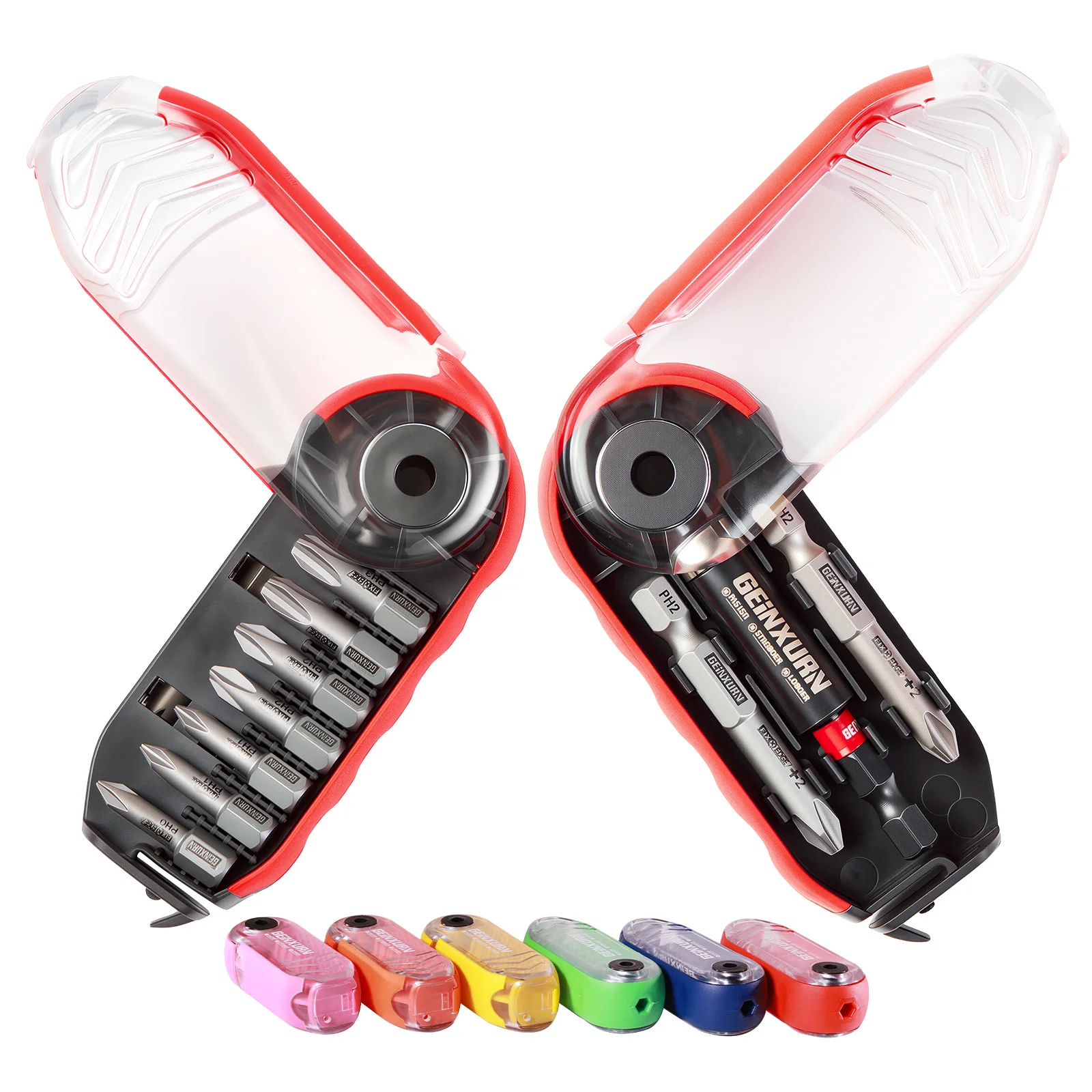 Geinxurn 10PCS FIXEDGE Screwdriver Bit Set, Red Rainbow Storage Box, Magnetic S2 Steel Bits for DIY & Professional Repair