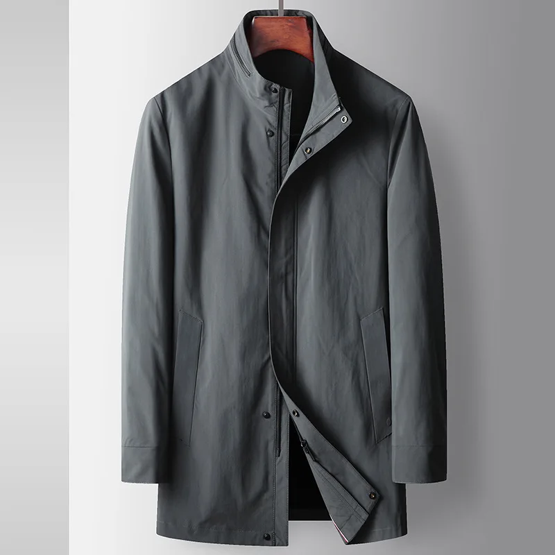 

Spring Autumn New Fashion Men's Casual Trendy Stand Collar Long Sleeve Solid Color Loose Business Trenched Male Coat Clothes