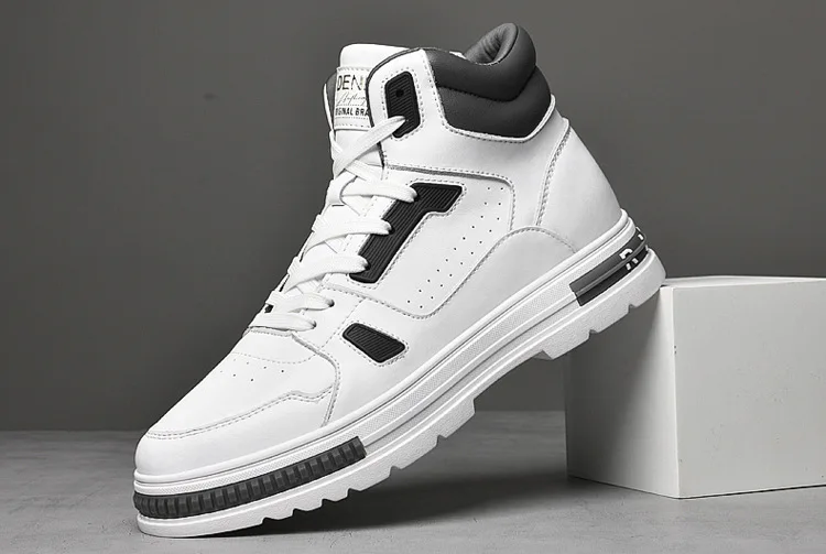 New Height Increasing 6/8CM Men's Leather Boots Breathable Casual Shoes Athletic Jogging Gym Shoes Fashion Leather Sports Shoes