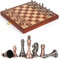 International Chess Zinc Alloy Metal Chess Pieces 29cm/11.42-inch High Quality Solid Wood Foldable Board Game Entertainment