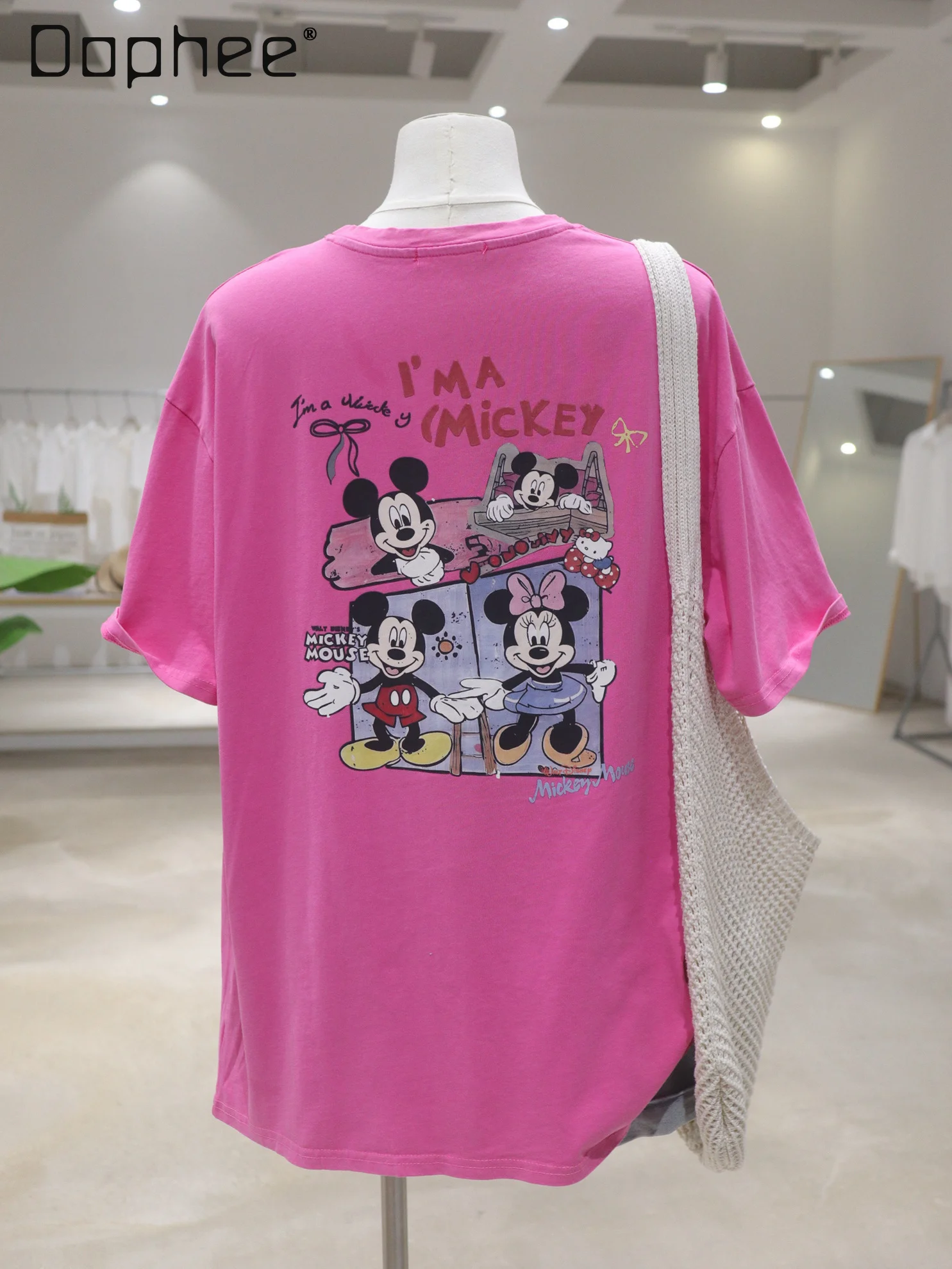 

Cartoon Bow Pendant Printed Top 2025 Summer New Loose Cotton Short-sleeved T-shirt Women's Clothes Rose Casual Top