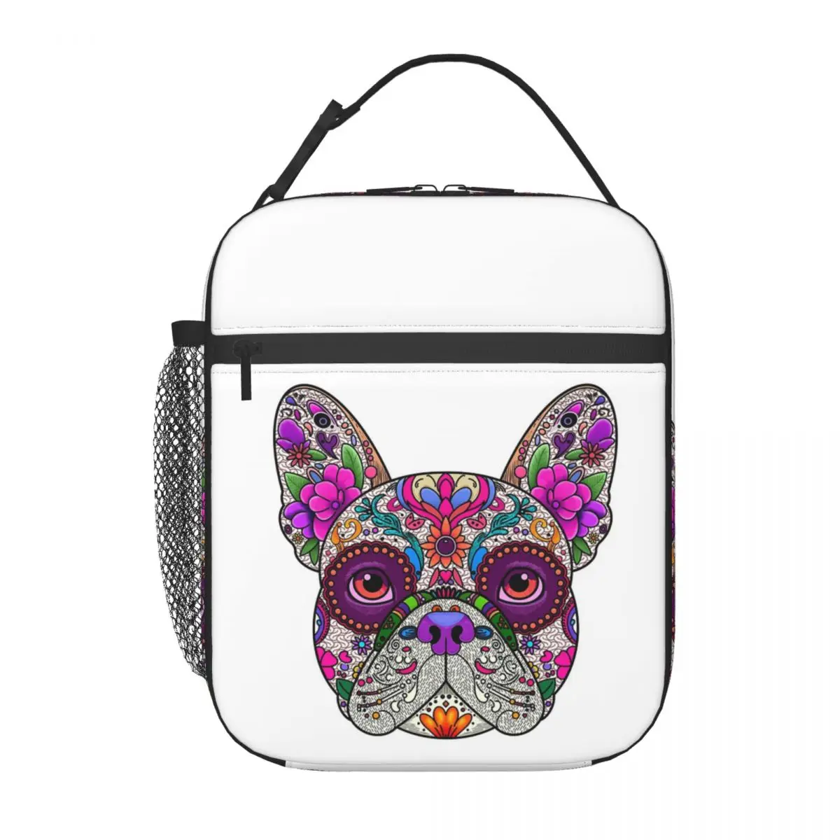 Mexican Day Of The Dead Dog Frenchie Insulated Lunch Bag for Women Kids Portable Food Boxes Thermal Lunch Box Tote