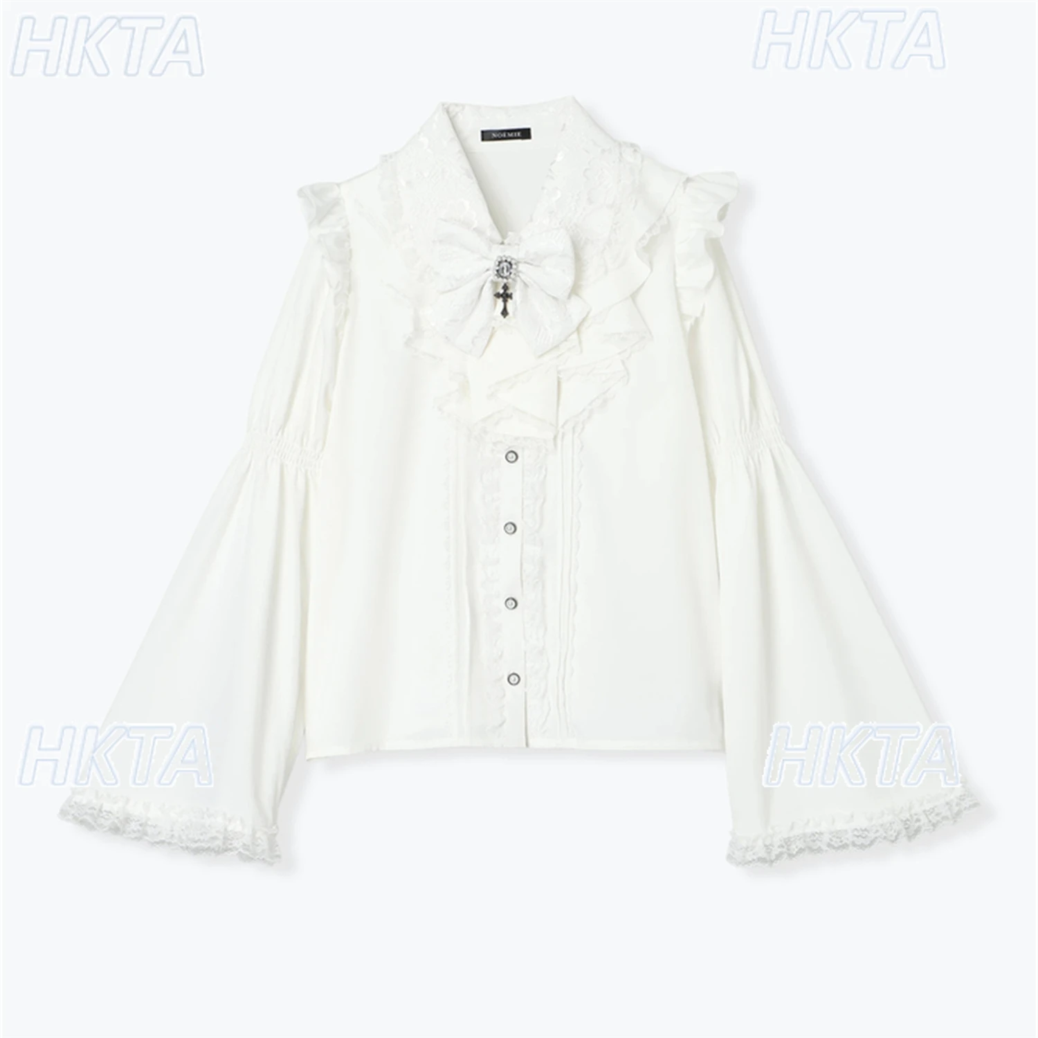 

Japanese Style Subculture Y2k Lace Stitching Bow Lapel Horn Long Sleeved Shirts Tops Women Autumn New Black Blouses for Ladies