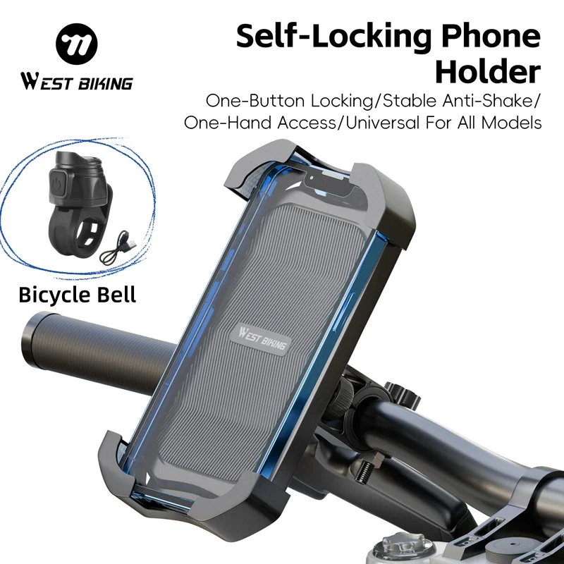 WEST BIKING 360° Rotating Self-Locking Phone Holder Anti-Shake Bicycle Mount for Handlebar & Rearview Mirror with 5.4-7.5