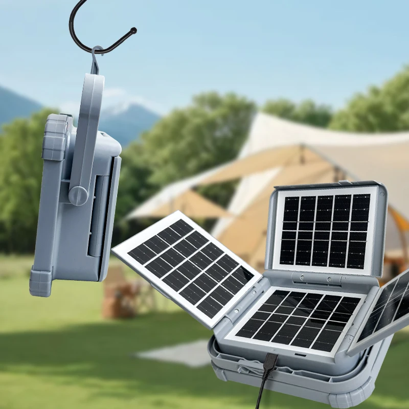 Portable IP65 Waterproof LED Flood Camping Light Rechargeable Solar Powered Construction Worklight Emergency Lighting Warehouses