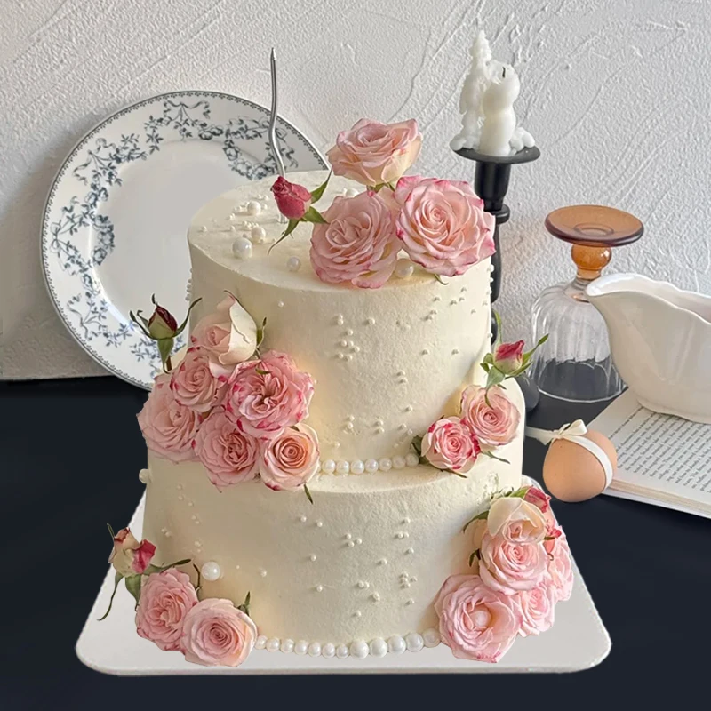 Simulated double-layer cake model, flower candles, plastic fake cakes, customizable window samples, photo props