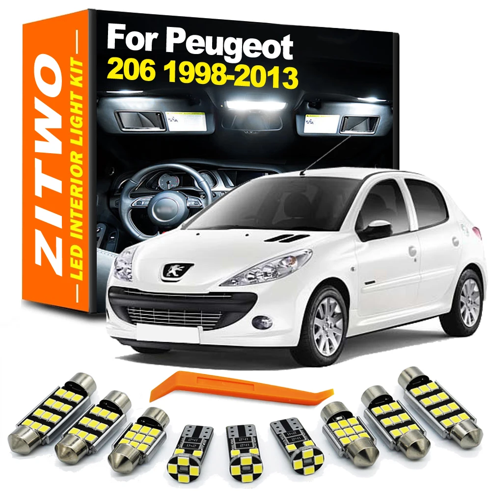 ZITWO 8Pcs Car LED Interior Light License Plate Lamp Kit For Peugeot 206 1998- 2007 2008 2009 2010 2011 2012 2013 Reading Bulb