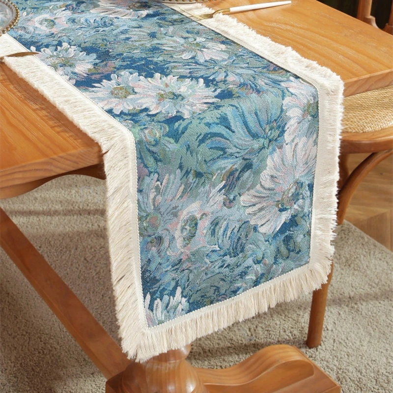 Luxo americano-retro corredor de mesa high-end design floral capa à prova de poeira para mesa de café armário de tv tecido de poliéster durável