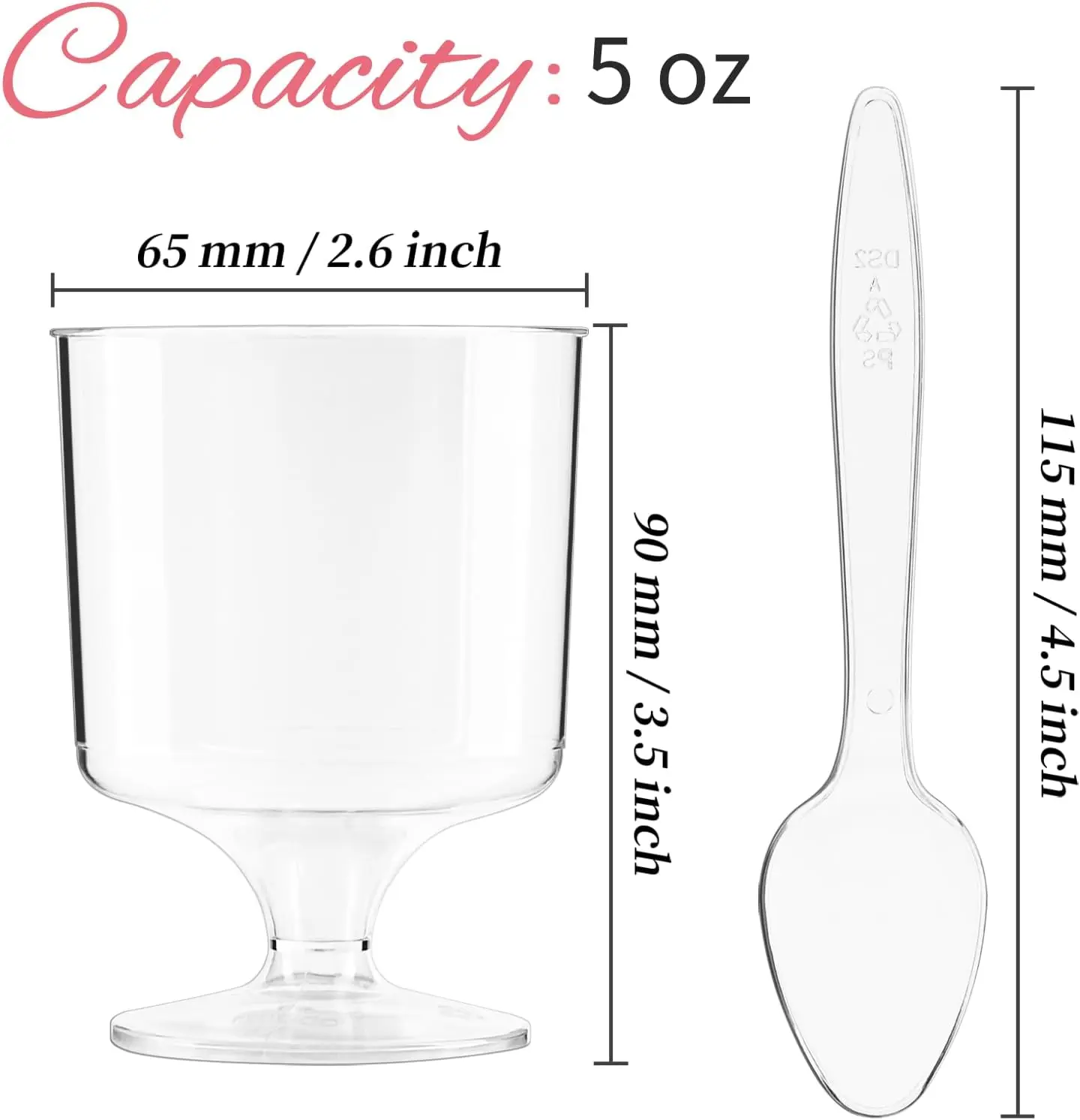 10PCS 5 oz Mini Dessert Cups with Spoons Small Dessert Cups Plastic Footed Wine Glasses for Serving Trifles, Appetizers